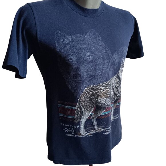 Vintage Mens T-shirt Medium Timber Wolf Animal Biker Jerzees Blue Nature butter - Picture 2 of 7